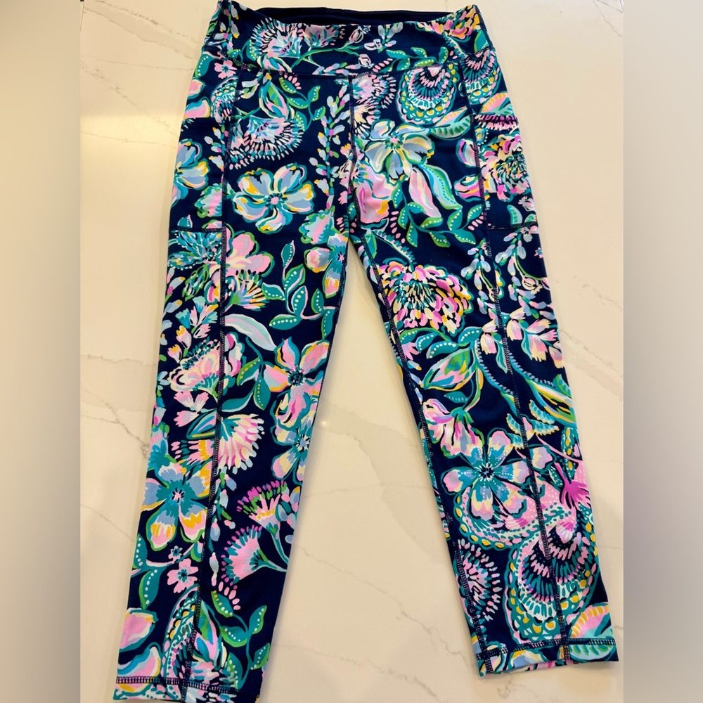 Lilly Pulitzer Women’s Luxeletic Size L Leggings - Navy and Pink Floral